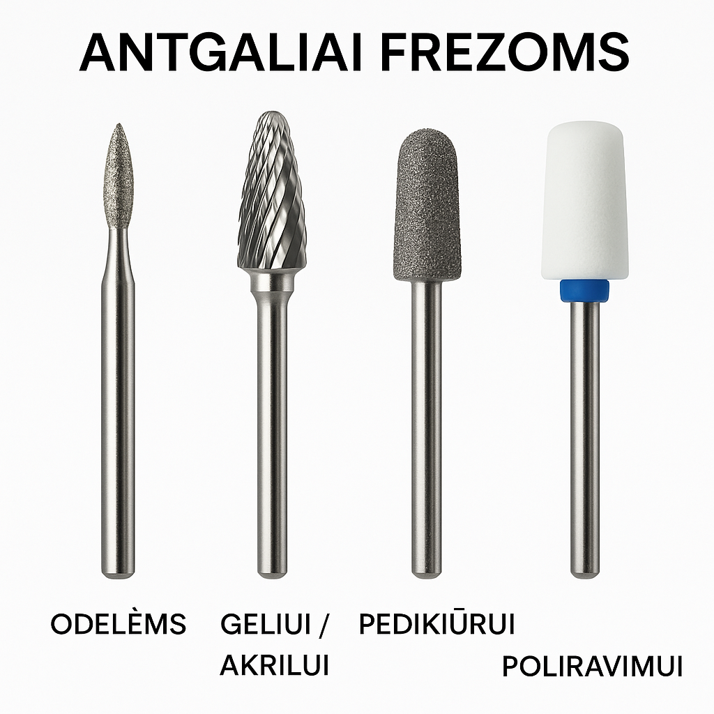Antgaliai frezoms – profesionaliam manikiūrui, pedikiūrui ir podologijai