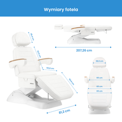 Elektrinis kosmetologinis gultas EN-273, 3 el. motorai - baltas