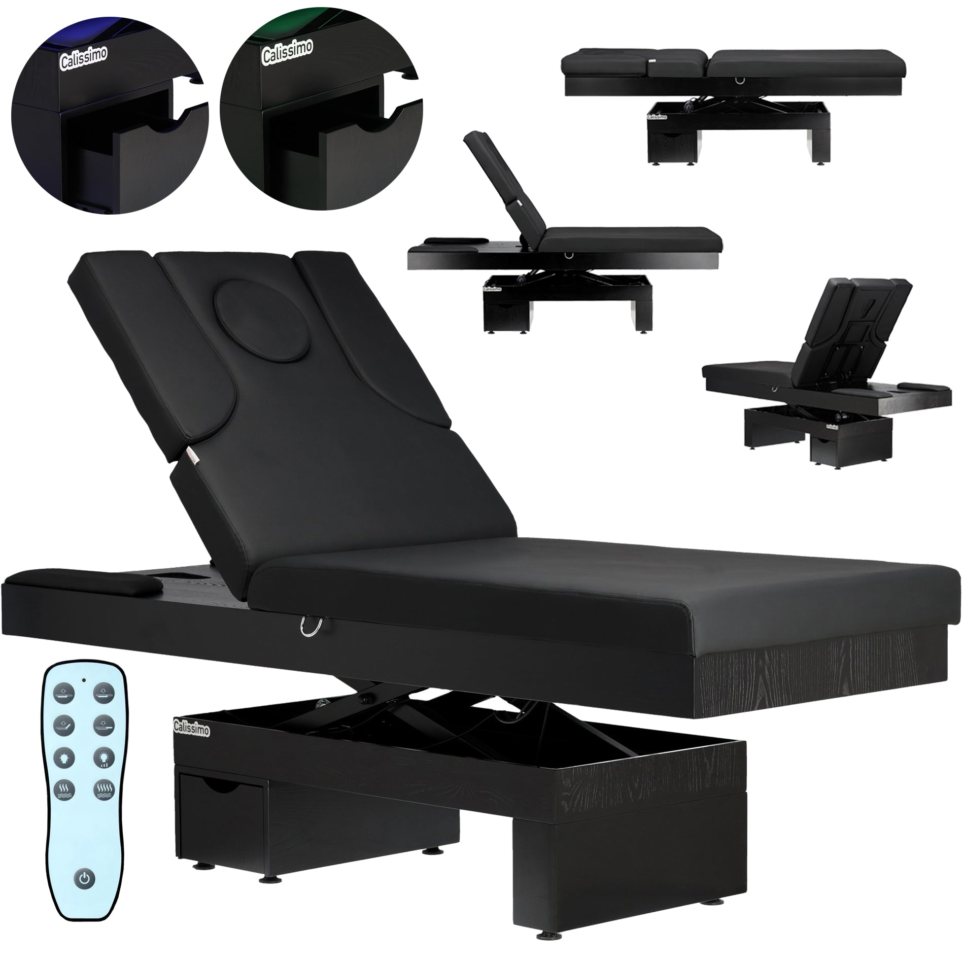 Elektrinis masažo stalas / kosmetologinis gultas su šildymu ir LED apšvietimu F245 – juodas