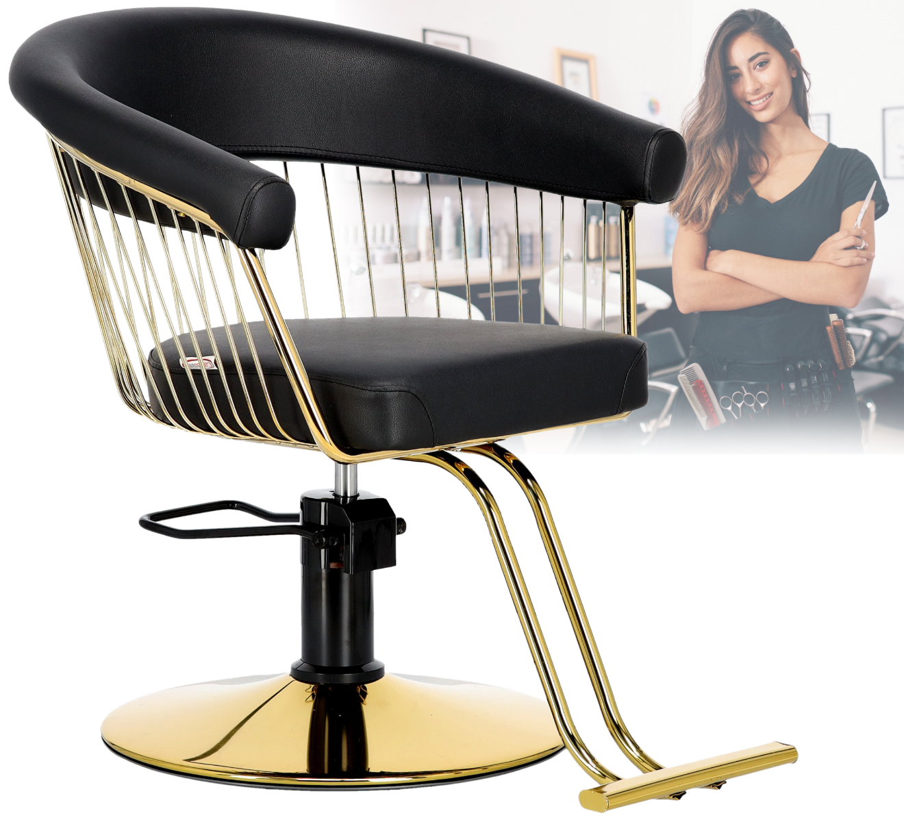 Kirpyklos kėdė Zoe GOLD, juoda su aukso sp. apdaila