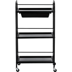 Kosmetologinis staliukas vežimėlis 107B su stiklinėmis lentynomis – juodas