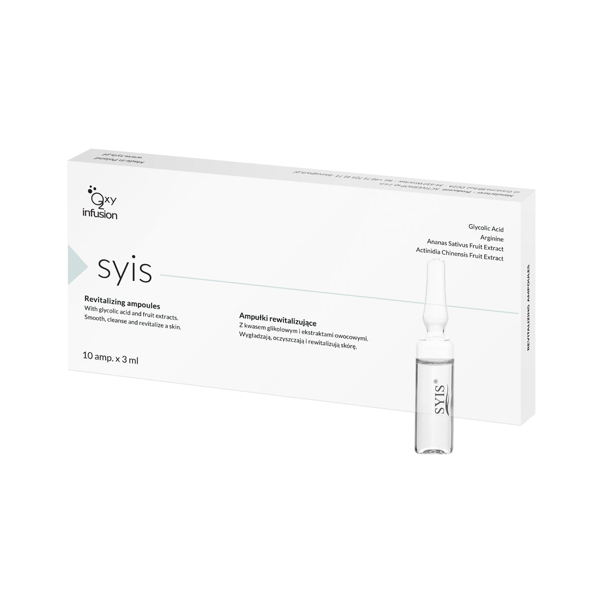 SYIS Revitalizuojančios ampulės su glikolio rūgštimi – odos atnaujinimui ir skaistinimui – 10 x 3 ml