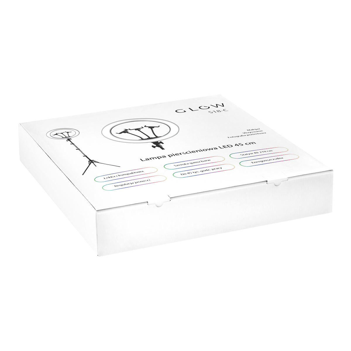 ŽIEDINĖ LEMPA SU STOVU, GLOW 18″ RGB, 45W
