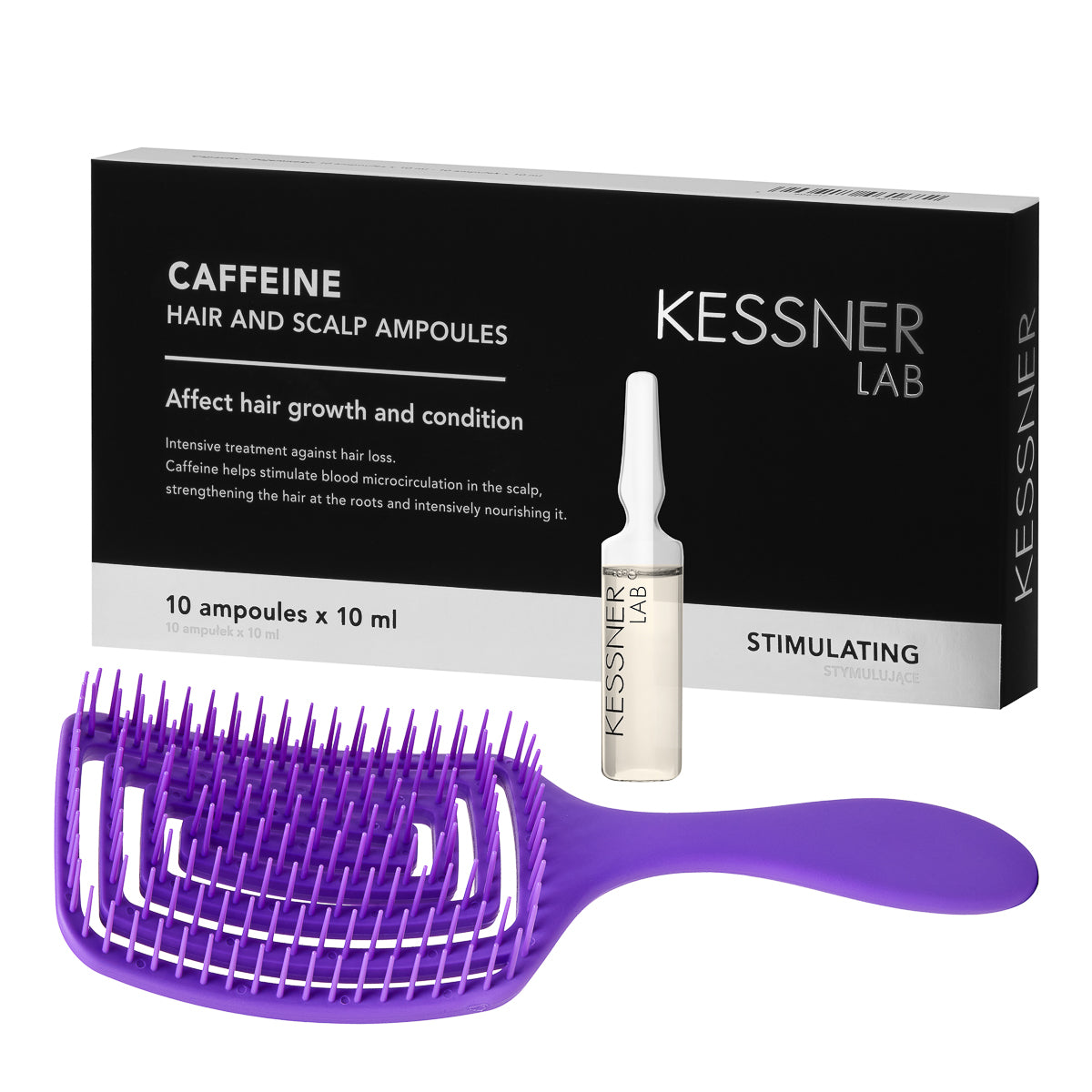 Set Flexible Hair Brush O-327 purple and Kessner Lab Caffeine Ampoules.