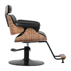 Hairdressing chair Gabbiano Florencja in black and walnut with a black base