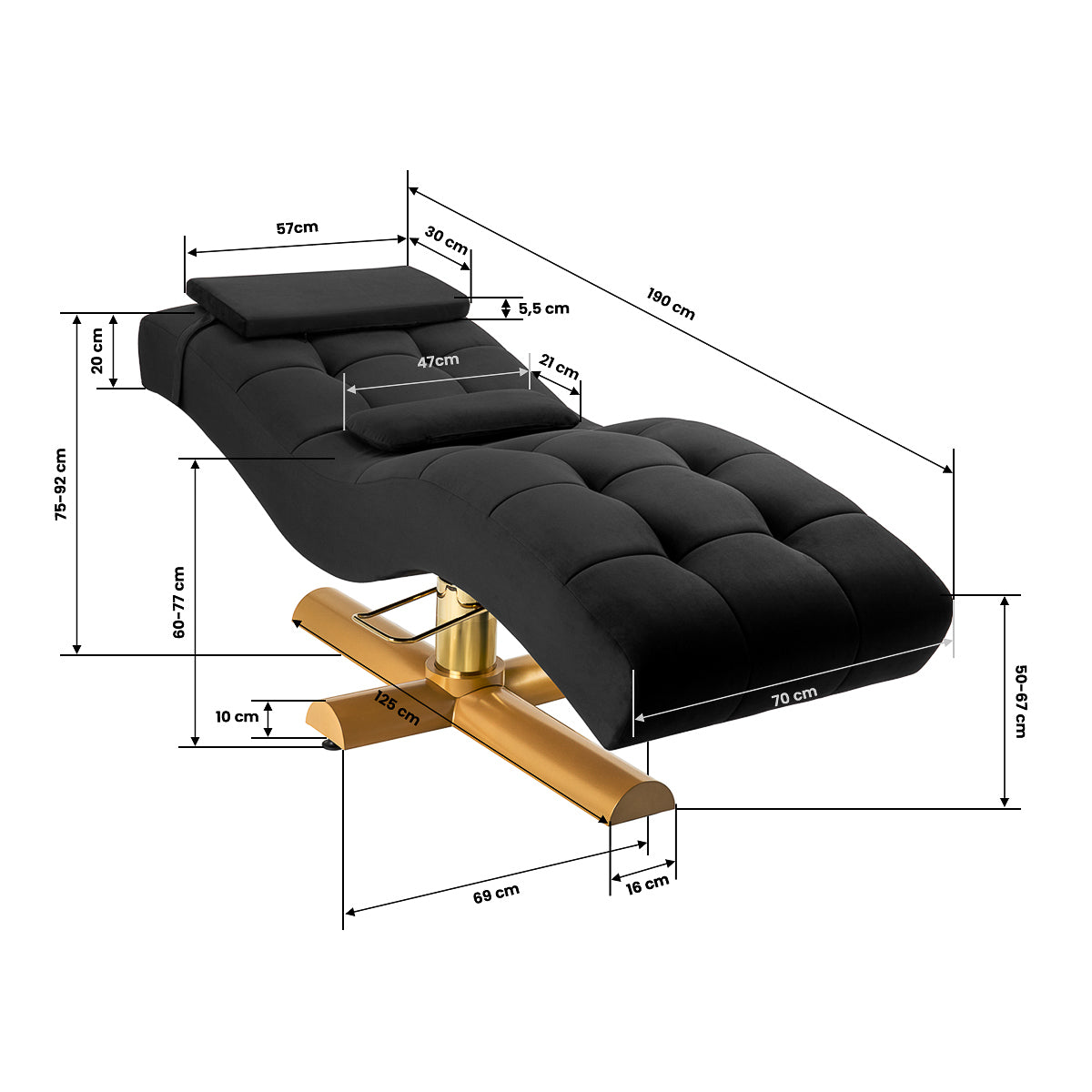 Blakstienų procedūrų kėdė Sillon Corona, juoda su auksiniu pagrindu