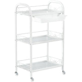 Kosmetologinis staliukas vežimėlis 107B su stiklinėmis lentynomis – baltas