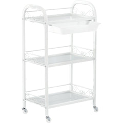 Kosmetologinis staliukas vežimėlis 107B su stiklinėmis lentynomis – baltas