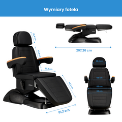 Elektrinis kosmetologinis gultas EN-273, 3 el. motorai - juodas