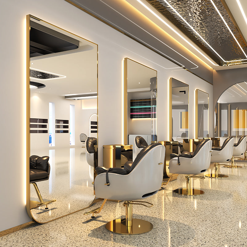 Kirpyklos veidrodis su LED apšvietimu – 150x90 cm, auksinis