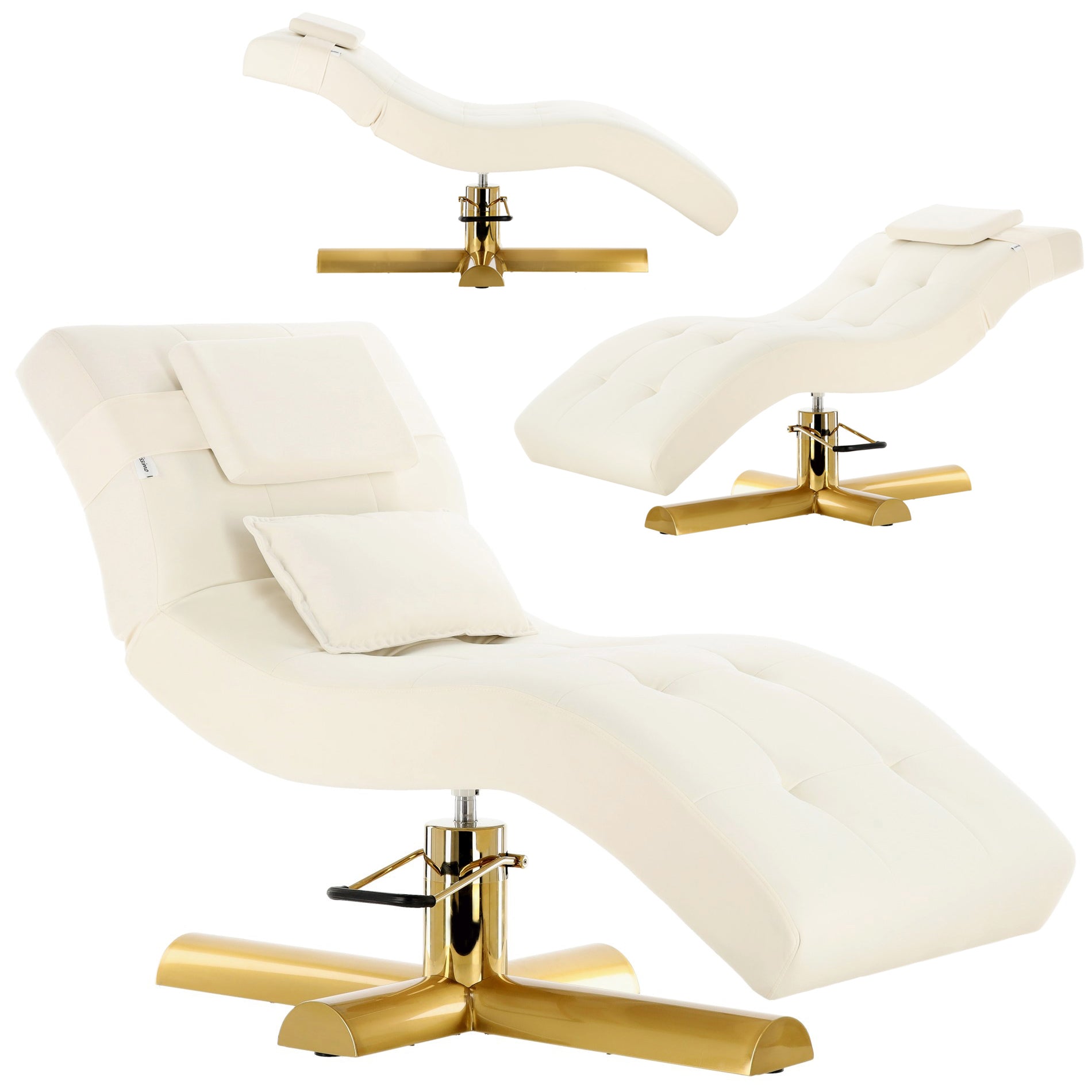 Hidraulinė daugiafunkcinė kosmetologinė lova AMALFI, pasukama, aksominė balta