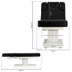 Profesionalus masažo stalas Mara, 3 elektriniai varikliai, juodas