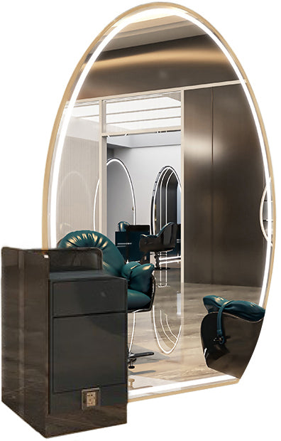 Kirpyklos veidrodis konsolė su LED apšvietimu – 220x150 cm, dvipusis, auksinis
