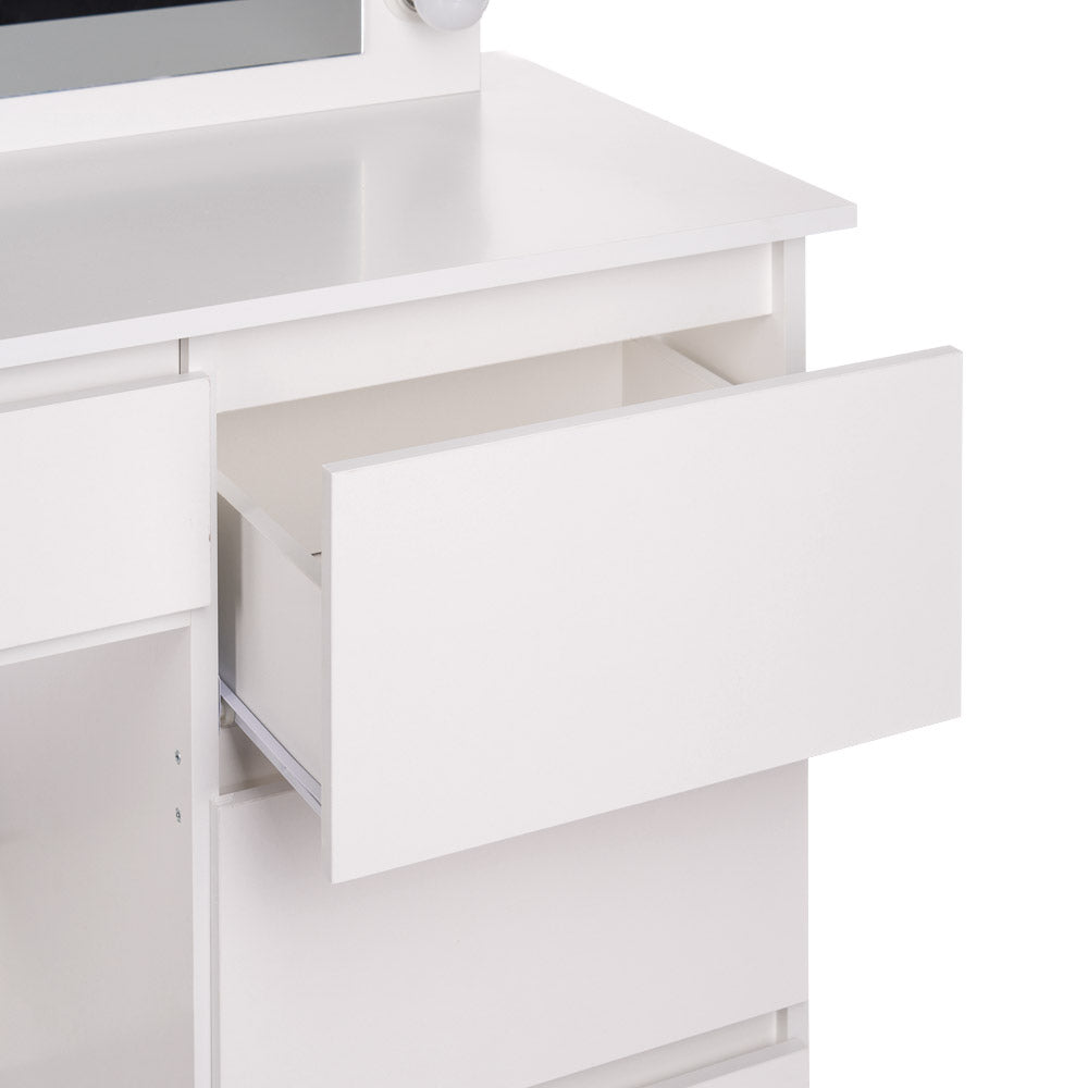 Baltas kosmetinis staliukas EVA su LED veidrodžiu