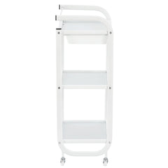 Kosmetologinis staliukas vežimėlis su stiklinėmis lentynomis ir ištraukiamu stalčiumi 102B, baltas