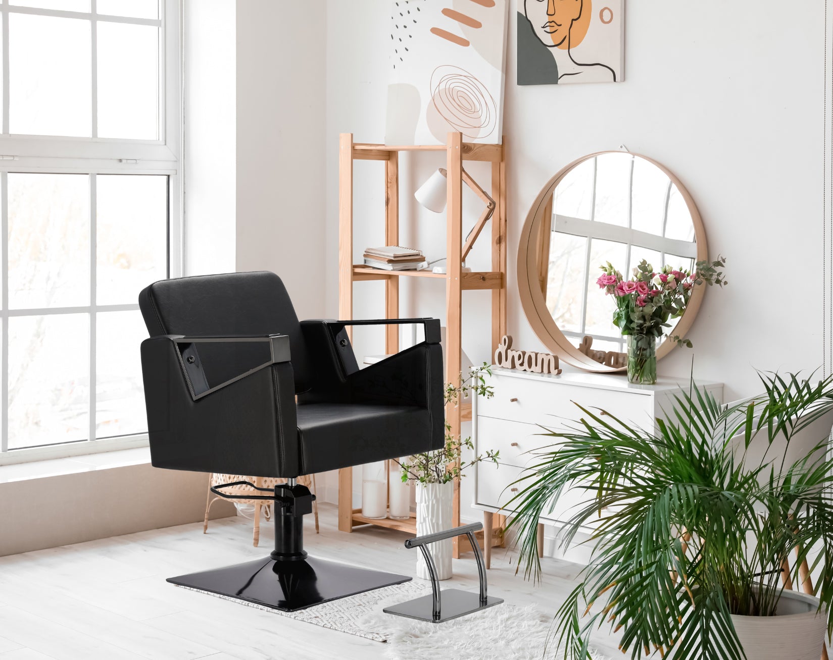 Kirpyklos kėdė Toma BLACK, su pakoju - juoda