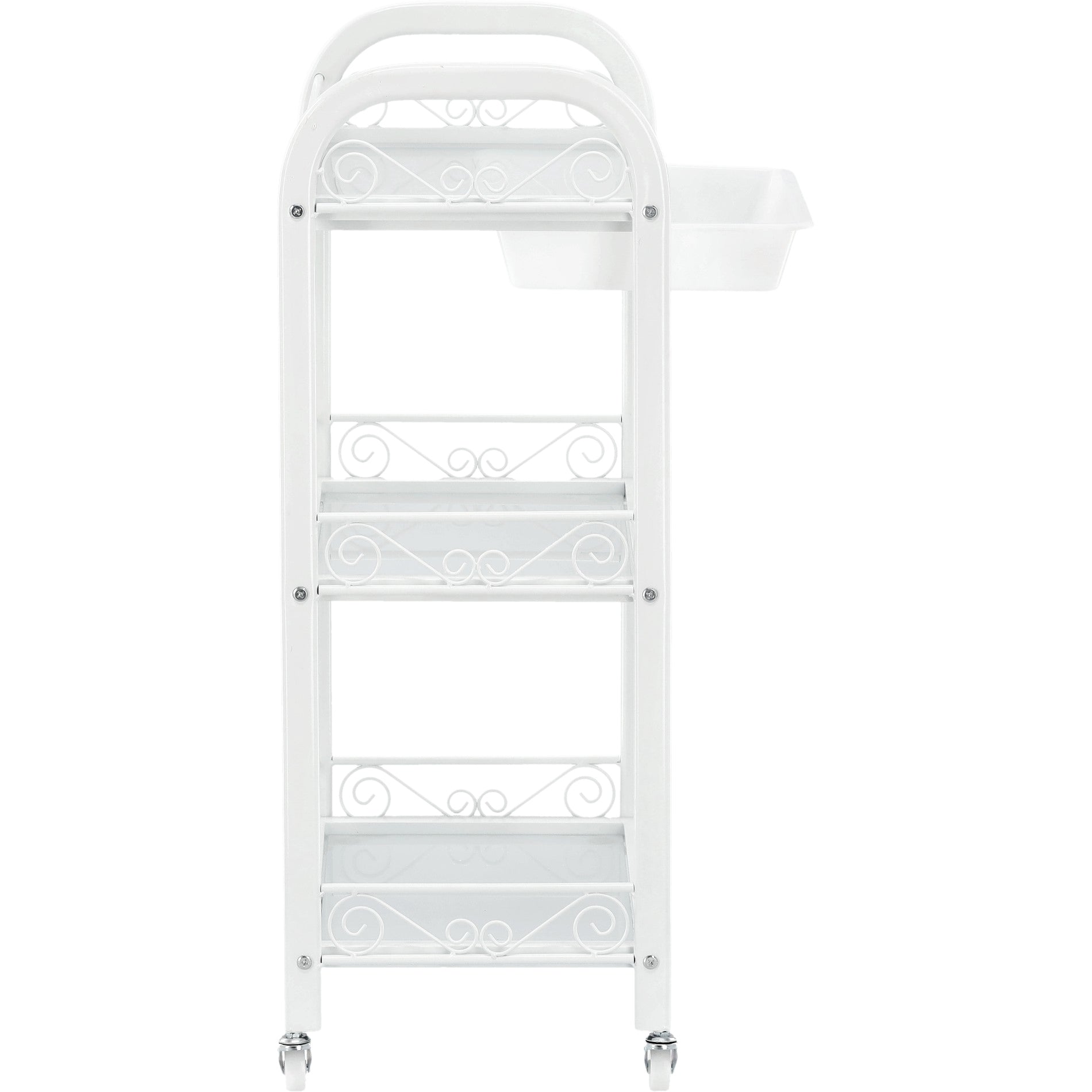 Kosmetologinis staliukas vežimėlis 107B su stiklinėmis lentynomis – baltas