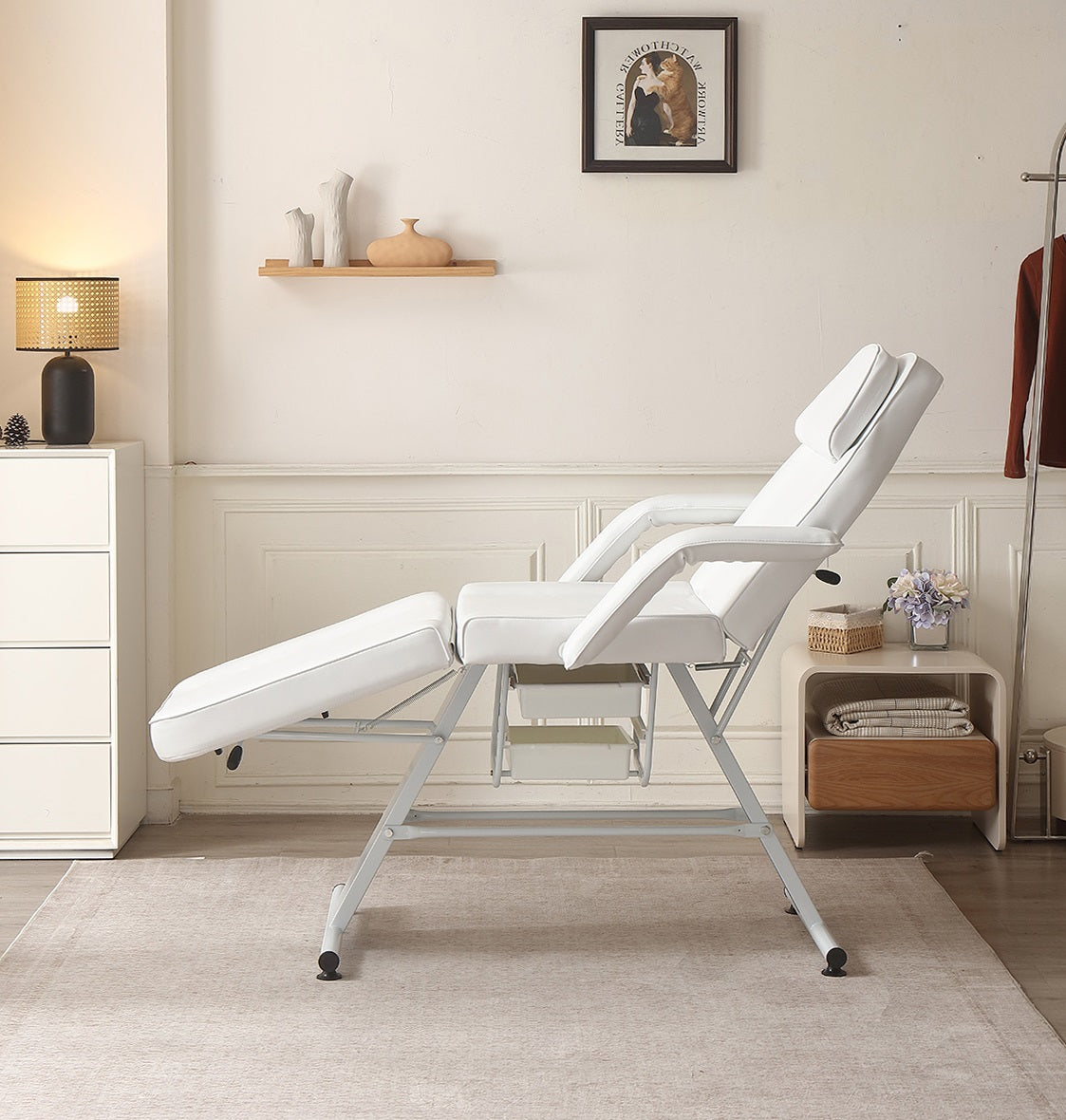 Mechaninis kosmetologinis gultas su kuvetėmis – Verano, 72 cm, baltas