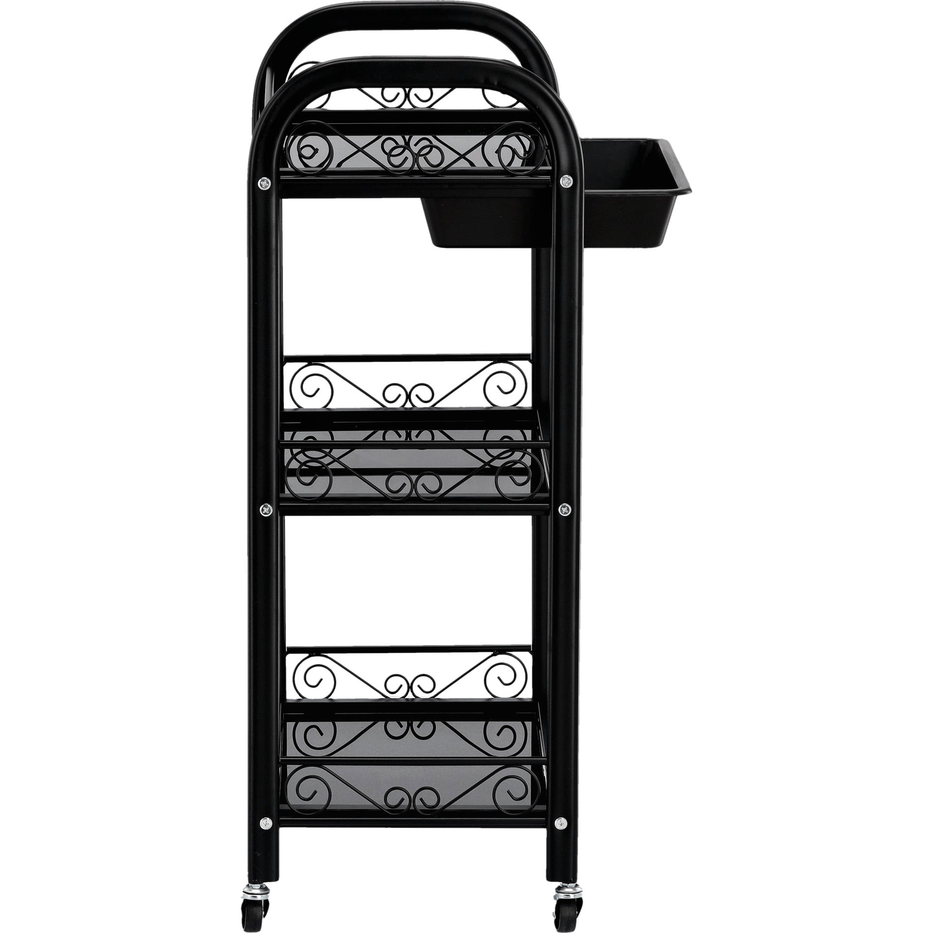 Kosmetologinis staliukas vežimėlis 107B su stiklinėmis lentynomis – juodas
