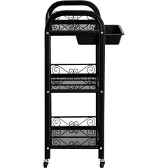 Kosmetologinis staliukas vežimėlis 107B su stiklinėmis lentynomis – juodas