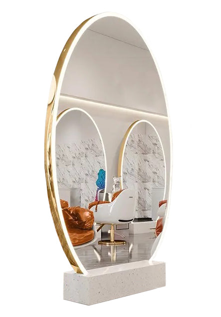 Kirpyklos konsolė su LED veidrodžiu – PRO modelis 200 × 80 cm, aliuminio rėmas (aukso spalvos)