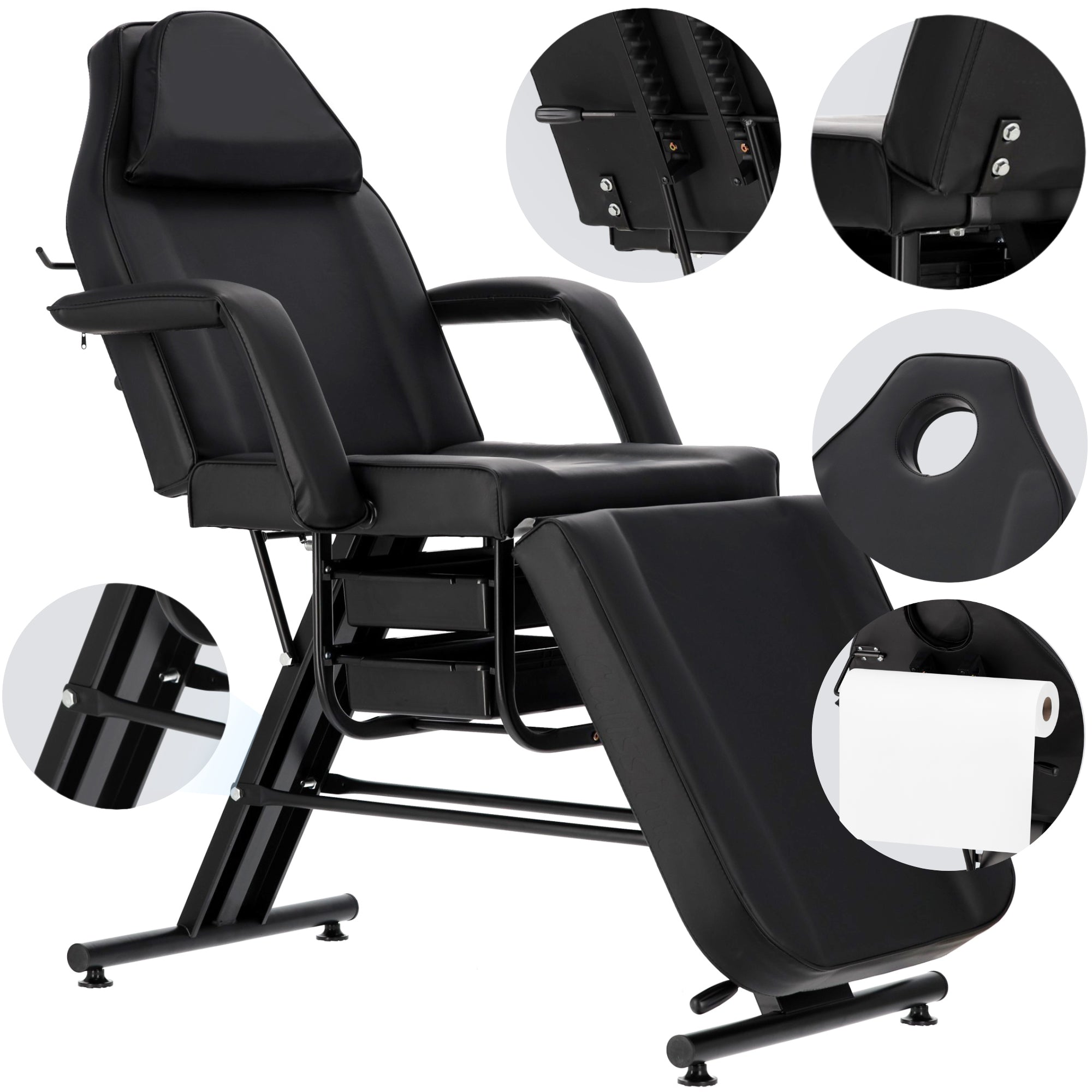 Mechaninis kosmetologinis gultas su kuvetėmis – Verano, 72 cm, juodas