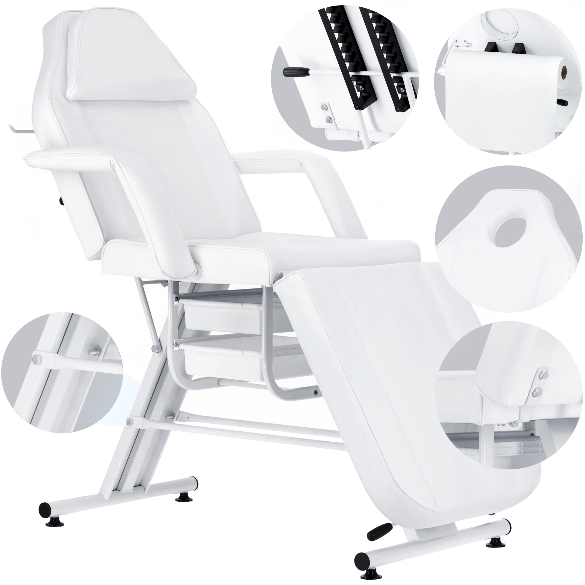 Mechaninis kosmetologinis gultas su kuvetėmis – Verano, 72 cm, baltas