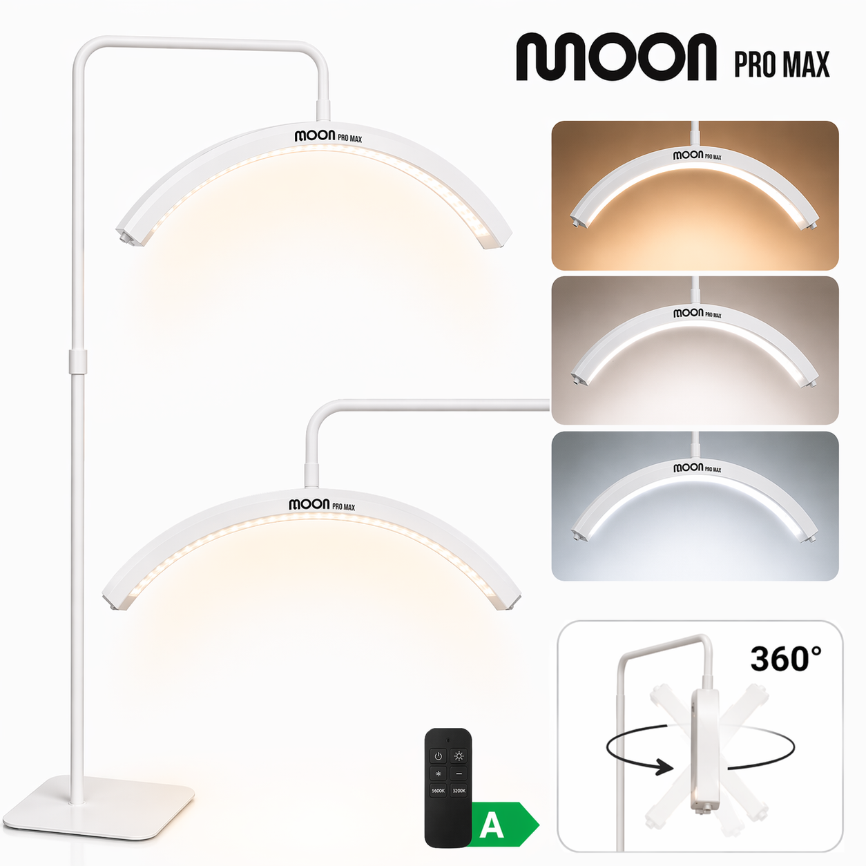 Pastatoma LED kosmetologinė pusmėnulio lempa Moon Pro MAX, 54 W – balta