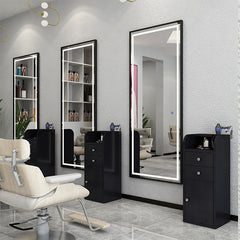 Kirpyklos LED veidrodis – 180 × 70 cm, aliuminio rėmas (juodos spalvos)