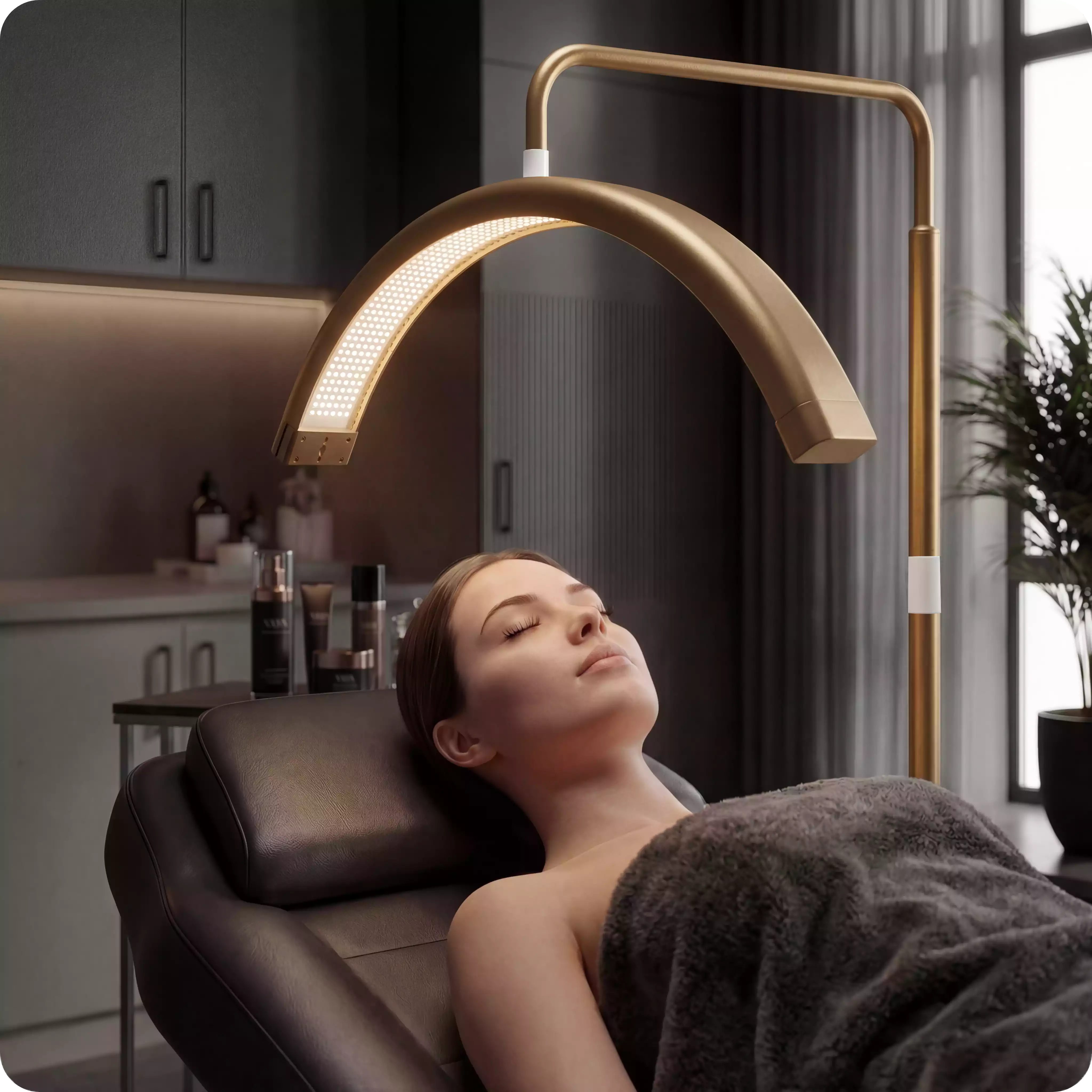Pastatoma LED kosmetologinė pusmėnulio lempa Moon Pro MAX, 54 W – aukso spalvos