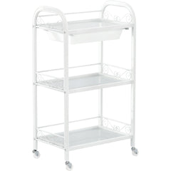 Kosmetologinis staliukas vežimėlis 107B su stiklinėmis lentynomis – baltas