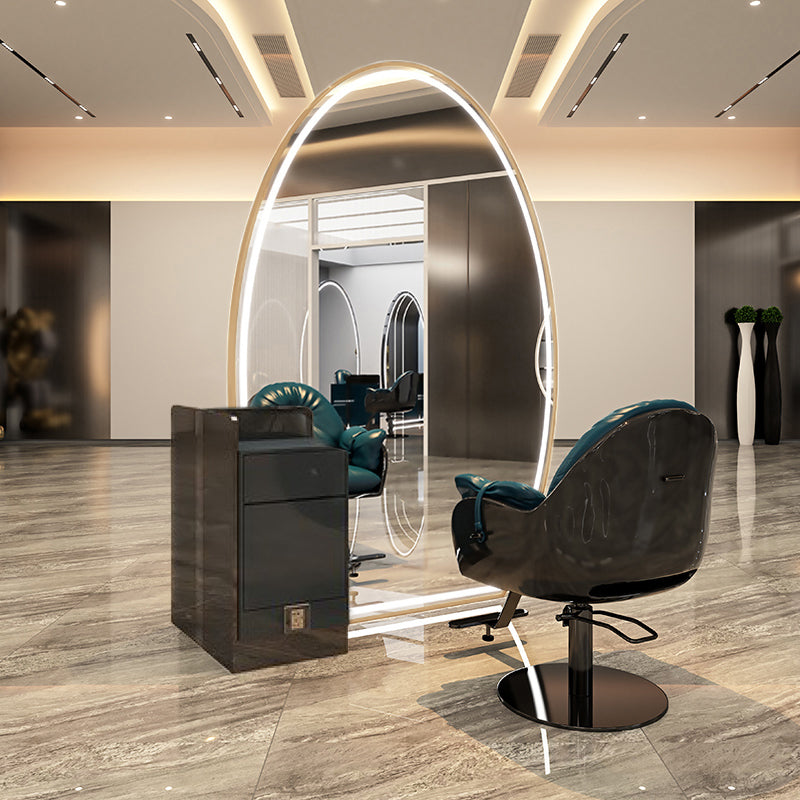 Kirpyklos veidrodis konsolė su LED apšvietimu – 220x150 cm, dvipusis, auksinis