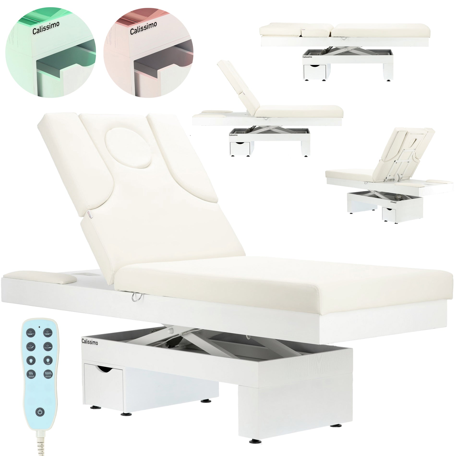 Elektrinis masažo stalas / kosmetologinis gultas su šildymu ir LED apšvietimu F245 – baltas