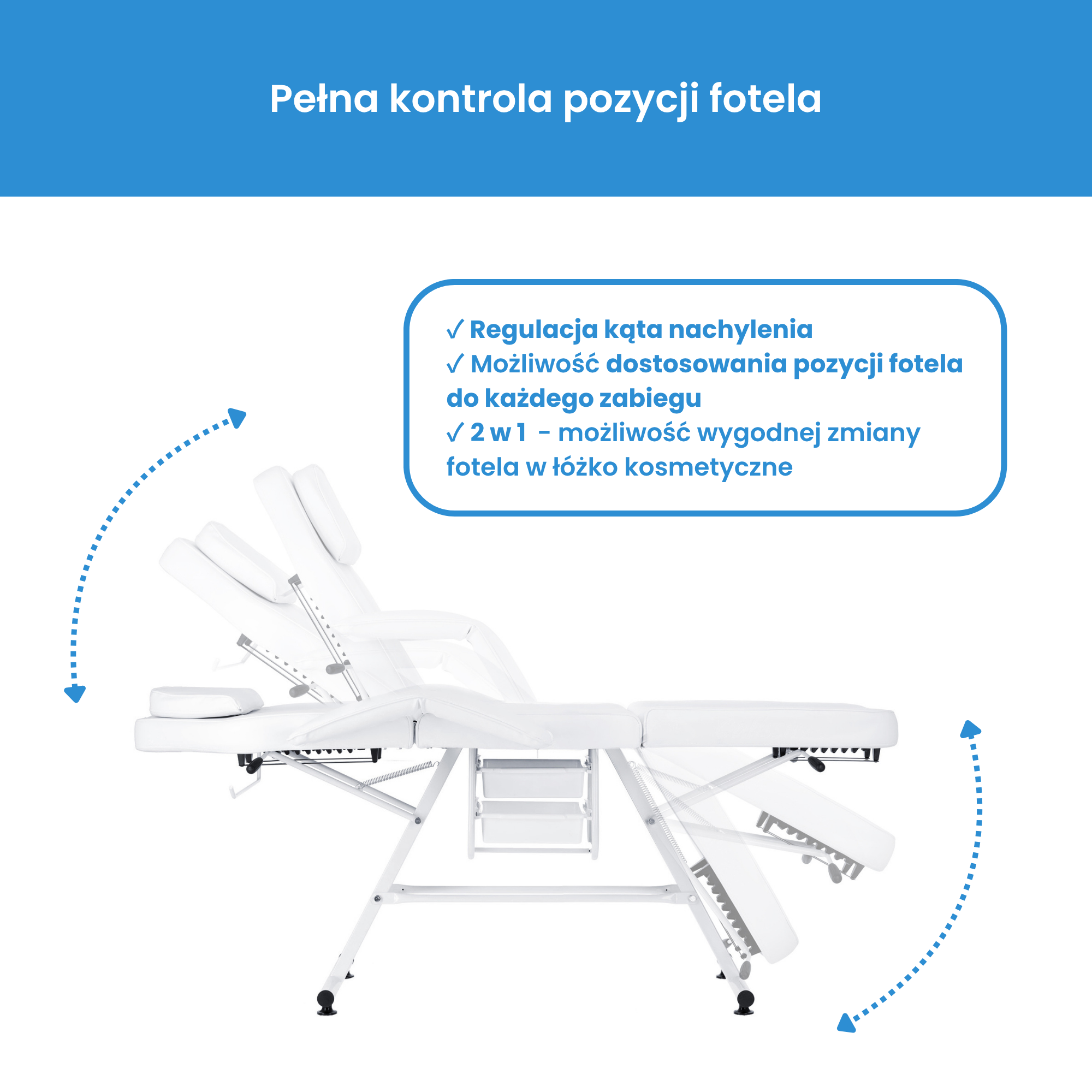 Mechaninis kosmetologinis gultas su kuvetėmis – Verano, 72 cm, baltas