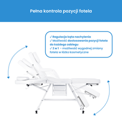 Mechaninis kosmetologinis gultas su kuvetėmis – Verano, 72 cm, baltas