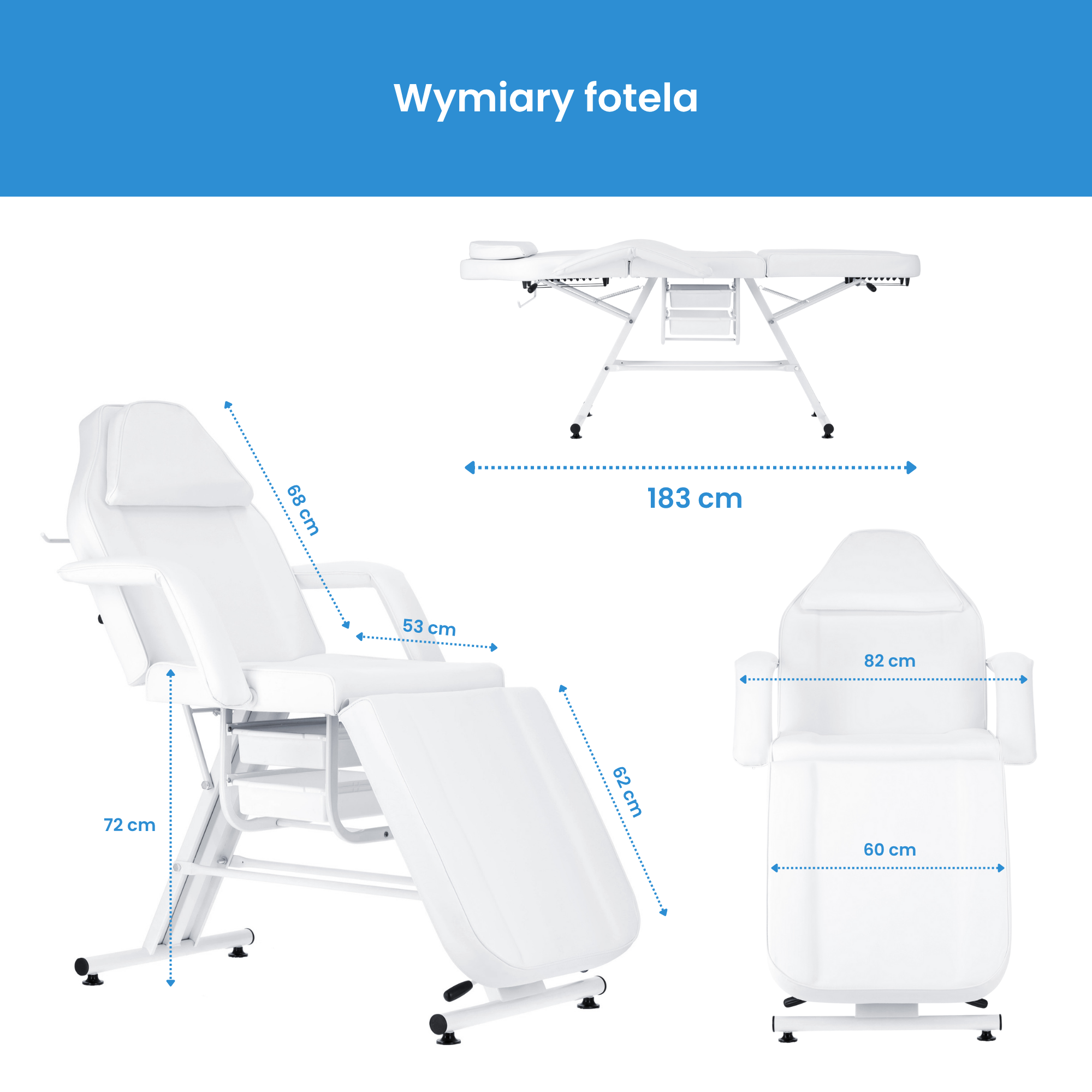 Mechaninis kosmetologinis gultas su kuvetėmis – Verano, 72 cm, baltas
