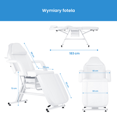 Mechaninis kosmetologinis gultas su kuvetėmis – Verano, 72 cm, baltas