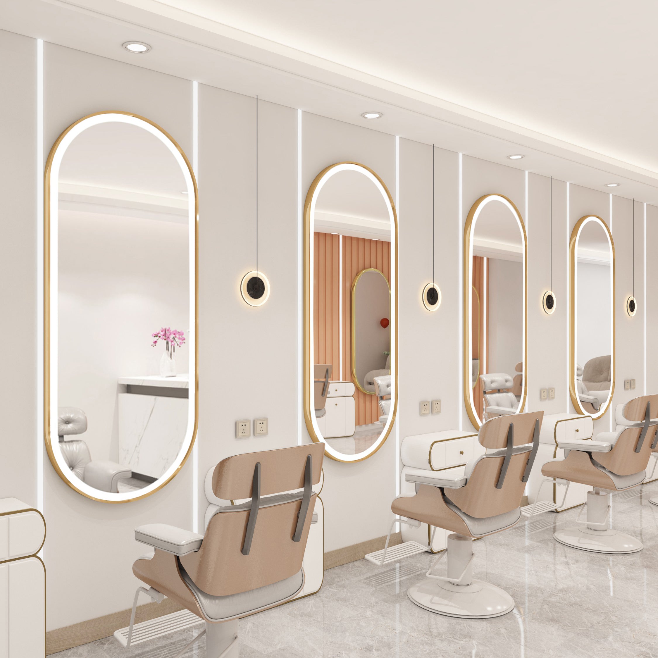 Kirpyklos veidrodis su LED apšvietimu – 170x70 cm, auksinis