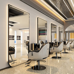 Kirpyklos veidrodis su LED apšvietimu – 150x90 cm, juodas