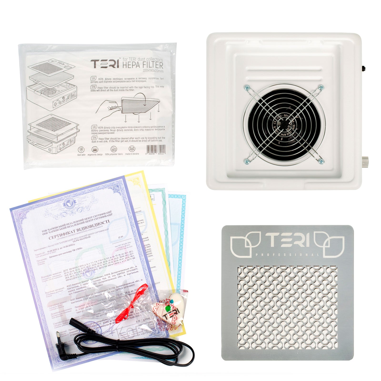 TERI Turbo M pastatomas dulkių ištraukėjas – baltas su sidabrinėmis grotelėmis