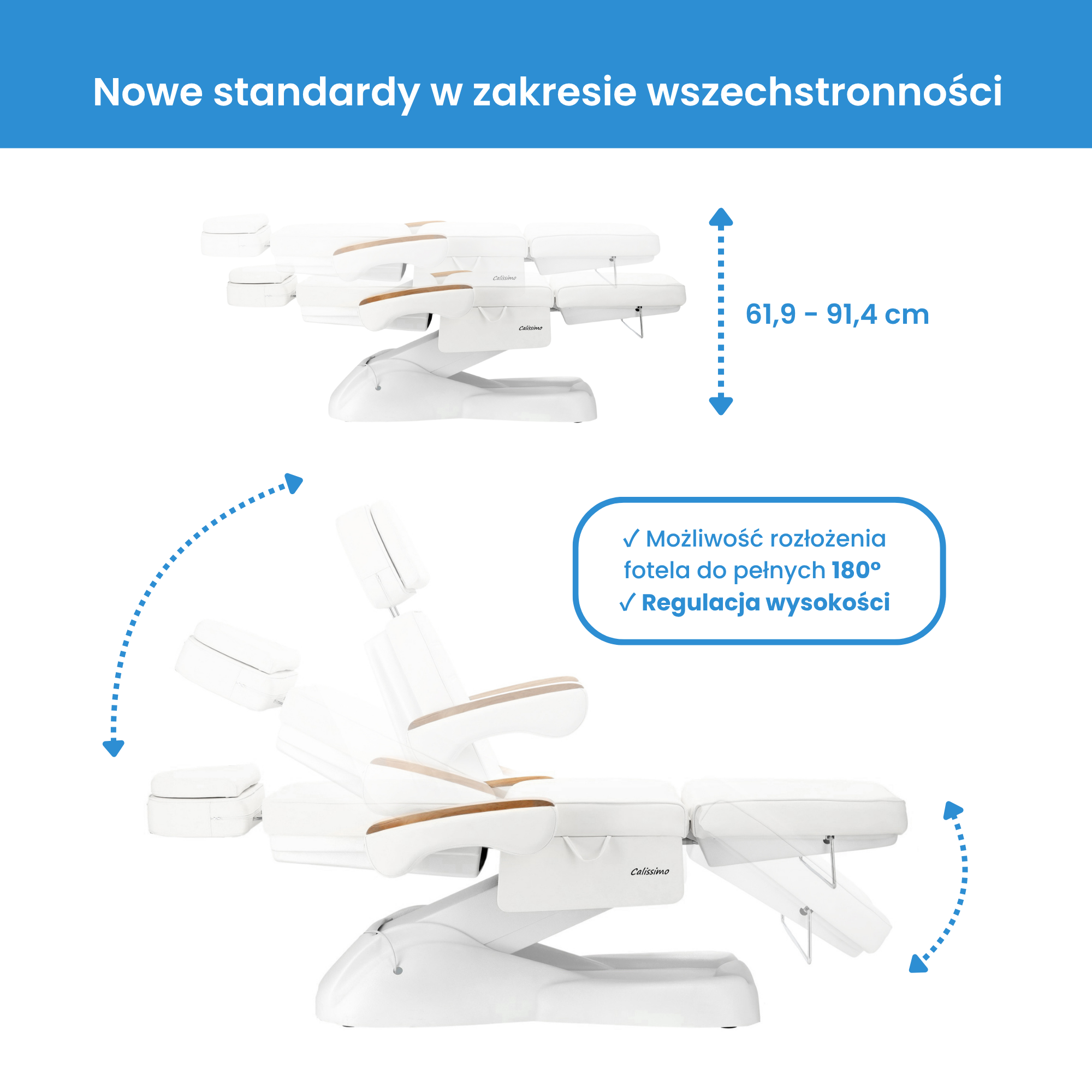 Kosmetologinis gultas EN-273 – 3 el. motorai, šildomas, baltas