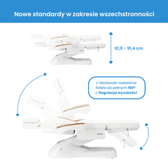 Kosmetologinis gultas EN-273 – 3 el. motorai, šildomas, baltas