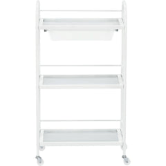 Kosmetologinis staliukas vežimėlis 107B su stiklinėmis lentynomis – baltas