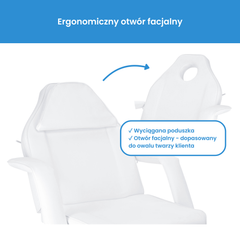 Mechaninis kosmetologinis gultas su kuvetėmis – Verano, 72 cm, baltas