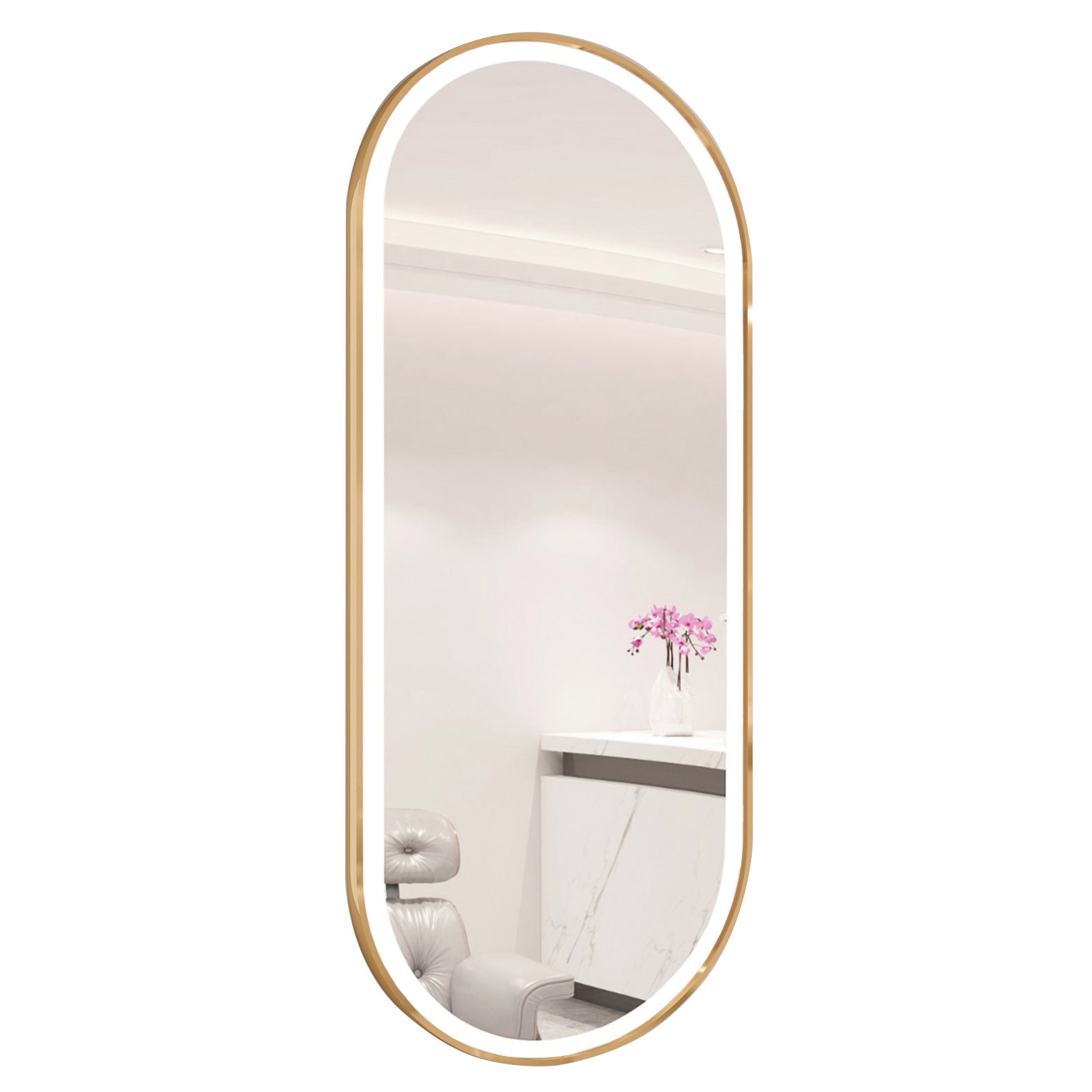 Kirpyklos veidrodis su LED apšvietimu – 170x70 cm, auksinis