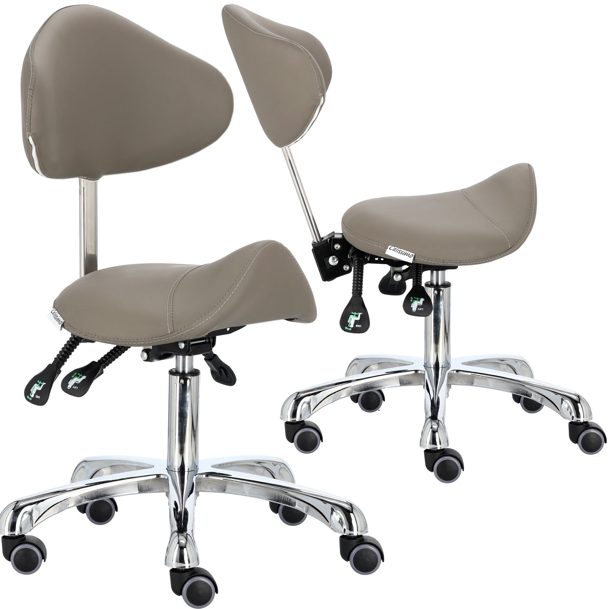 Kosmetologinė kėdė su atlošu - balnas Premium-3 XT, pilka