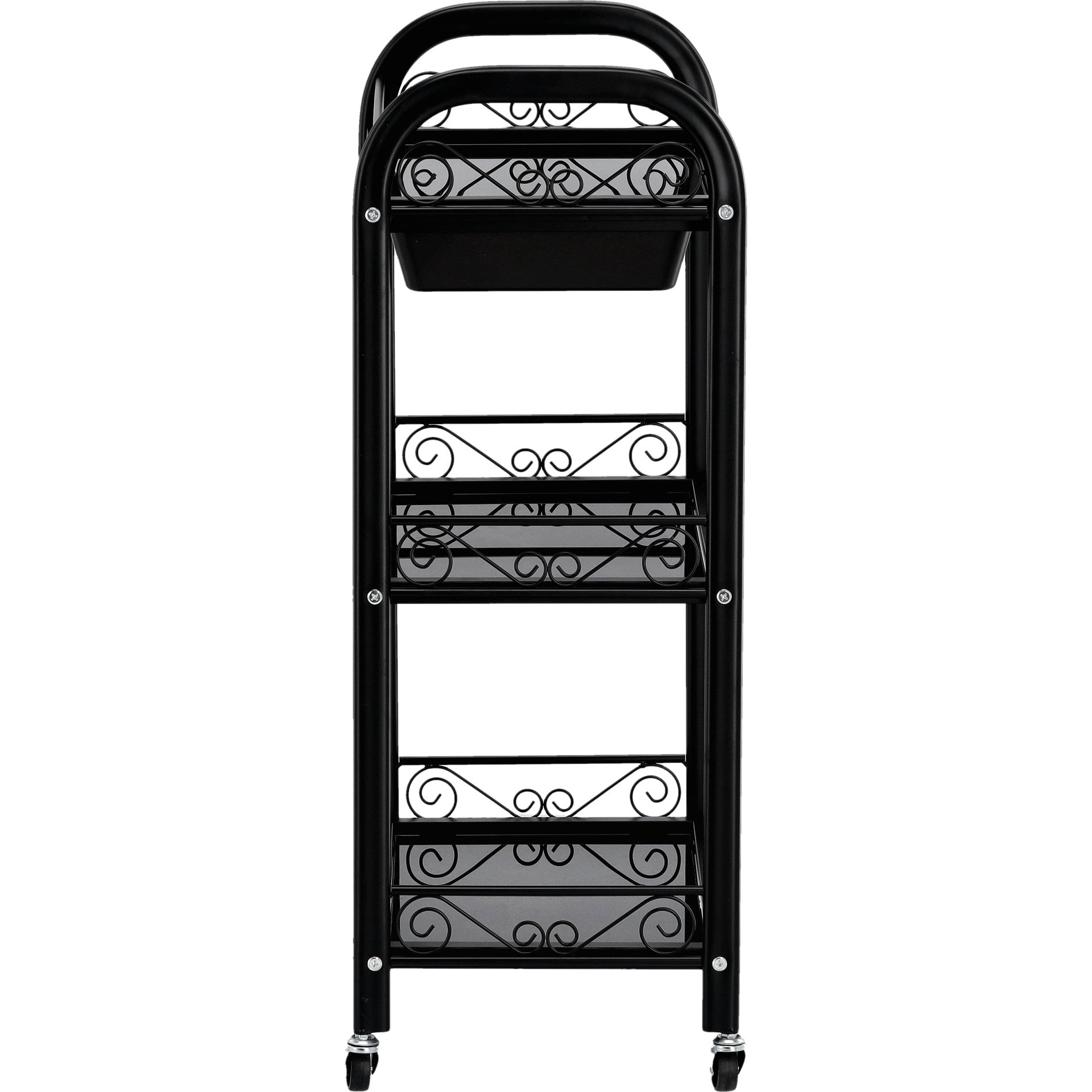 Kosmetologinis staliukas vežimėlis 107B su stiklinėmis lentynomis – juodas