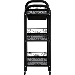 Kosmetologinis staliukas vežimėlis 107B su stiklinėmis lentynomis – juodas