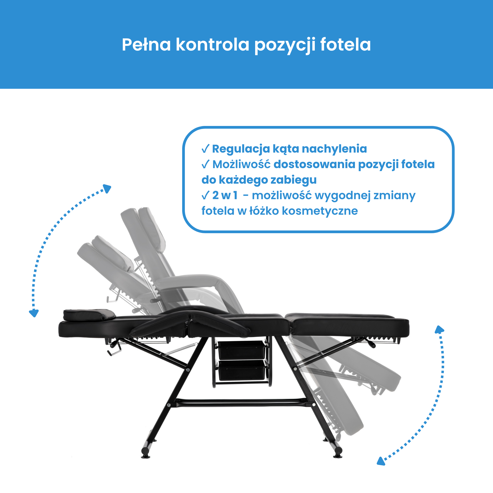 Mechaninis kosmetologinis gultas su kuvetėmis – Verano, 72 cm, juodas