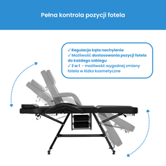 Mechaninis kosmetologinis gultas su kuvetėmis – Verano, 72 cm, juodas